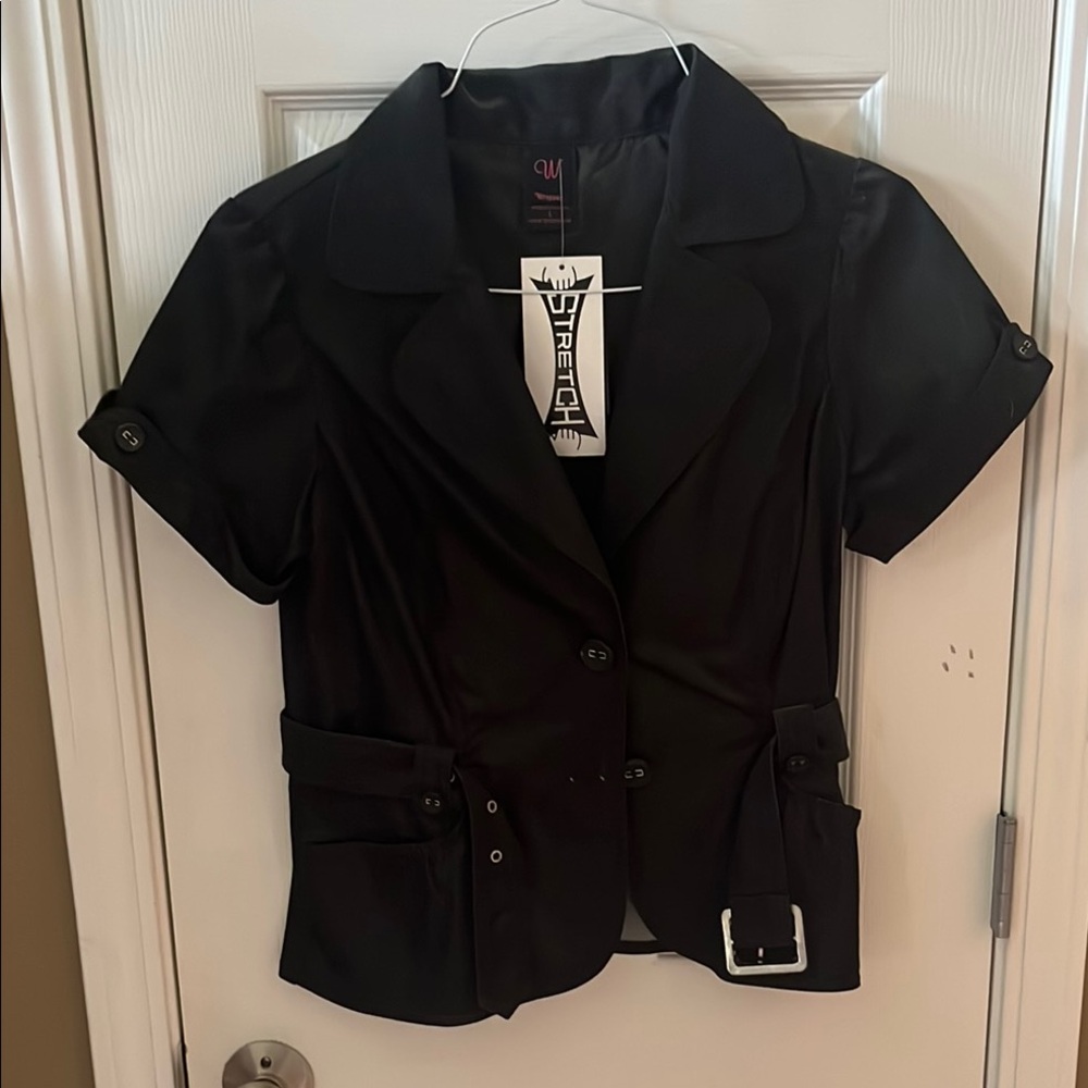 Wrapper Black Tailored Short Sleeve Blazer with Belt junior large